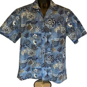 VTG Royal Creations Made in Hawaii Casual Button Down Blue Hawaiian Shirt Mens M